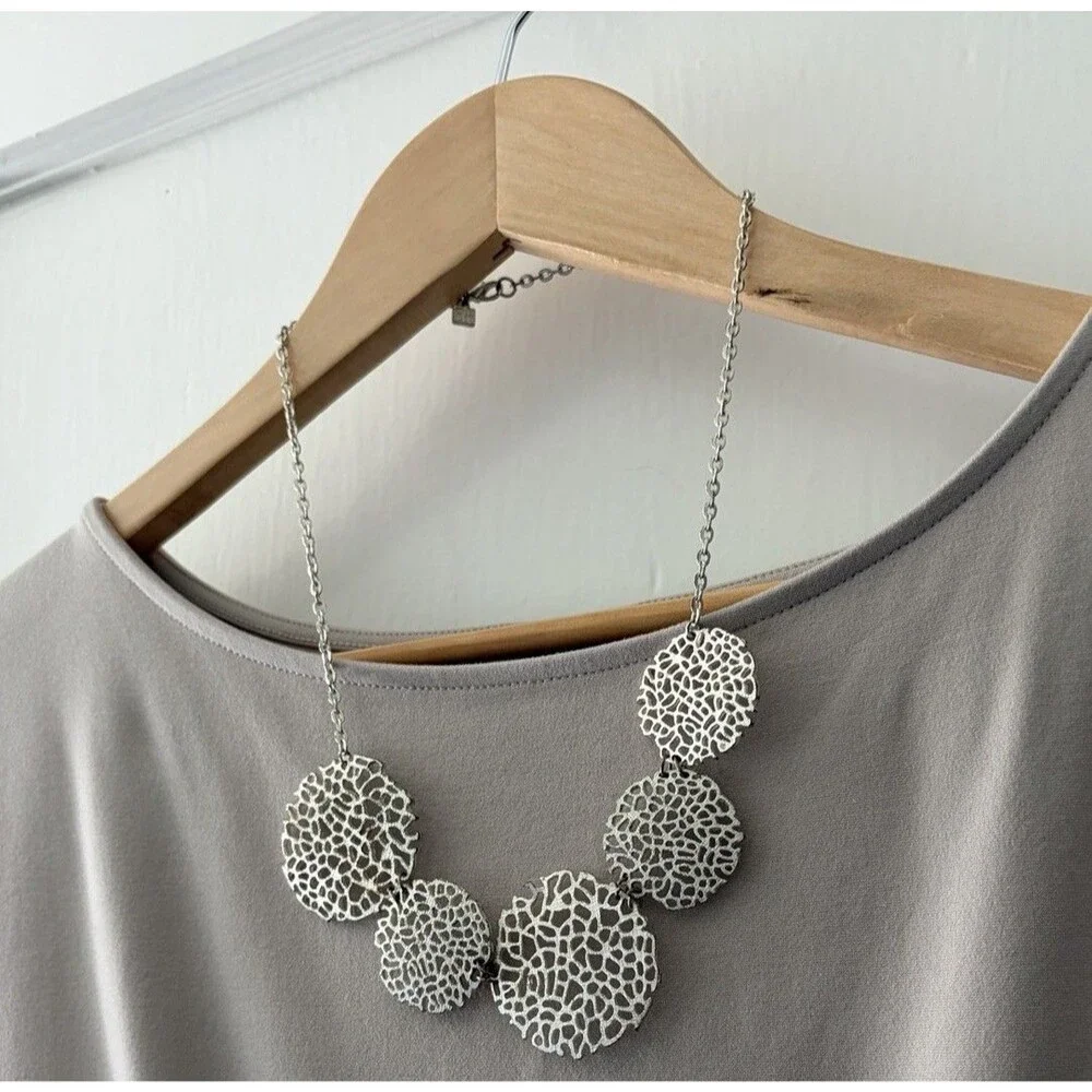 Banana Republic Silver Tone Statement Necklace Organic Disc Chunky Minimalist